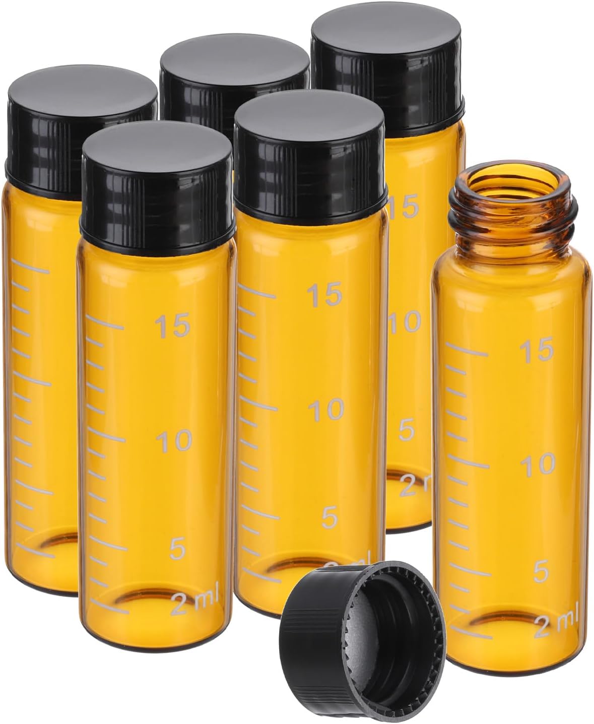 PATIKIL 6pcs 15ml Small Clear Glass Vials with Black Screw Cap, Borosilicate Glass Graduated Sample Bottles for Solid Liquid Powder Storage - Image 15