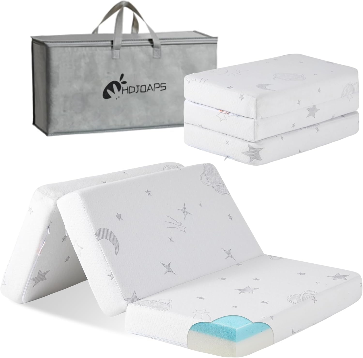 Hdjoaps pack and play mattress front view with trifold design