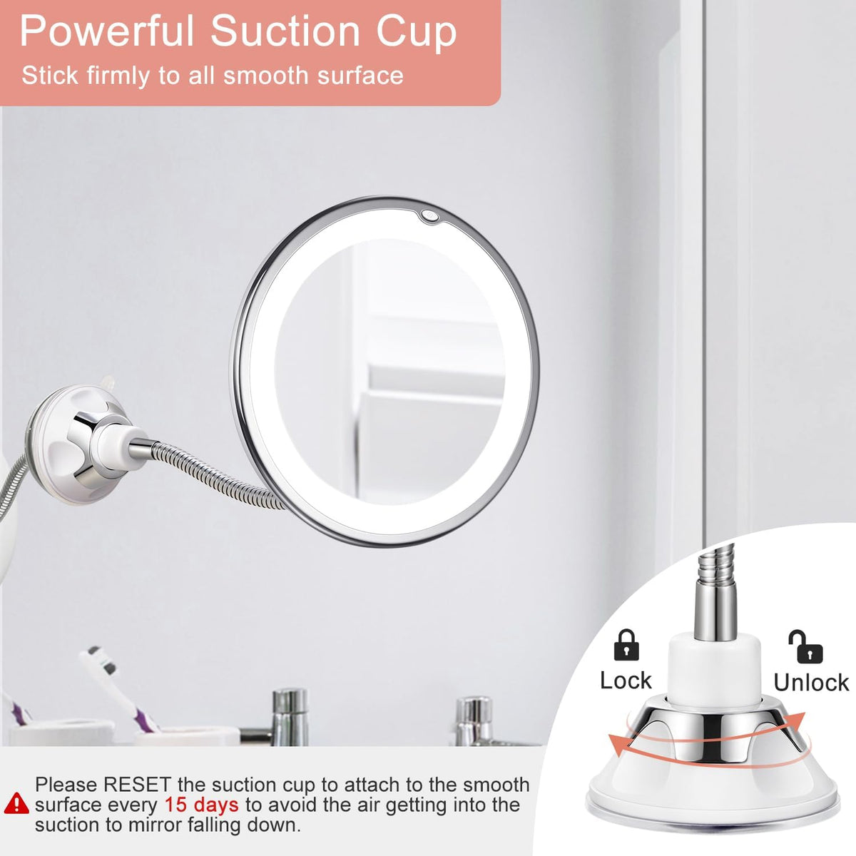 Kedsum travel mirror highlighting the locking suction cup base mechanism