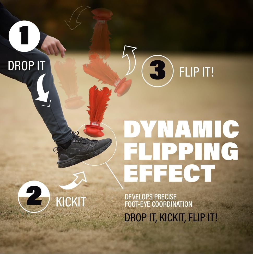 Person juggling the Kickit soccer birdie outdoor in a backyard setting.