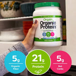 Authentic Orgain organic plant protein powder imported container close up