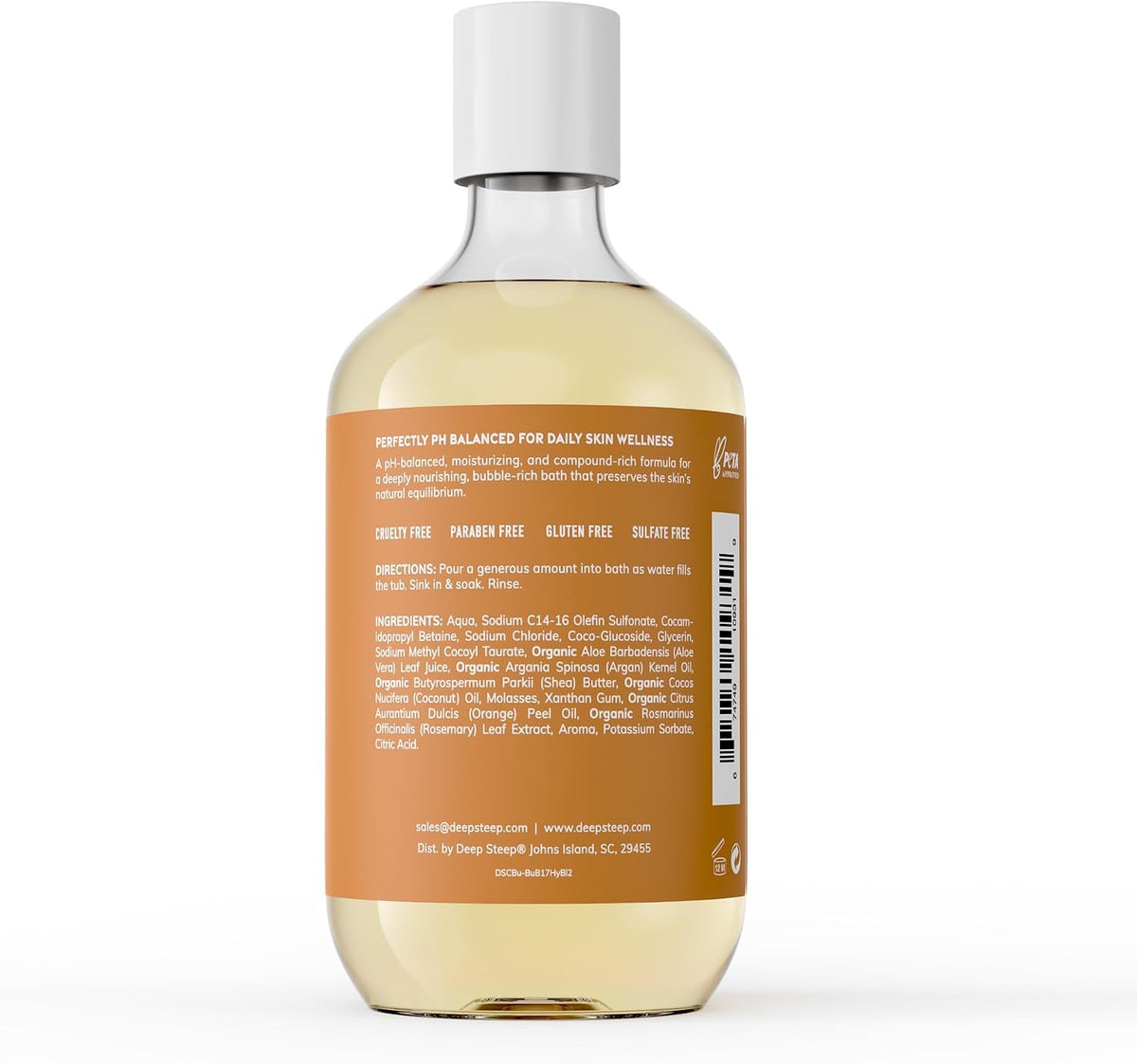 Deep Steep bubble bath label closeup highlighting honey blossom scent