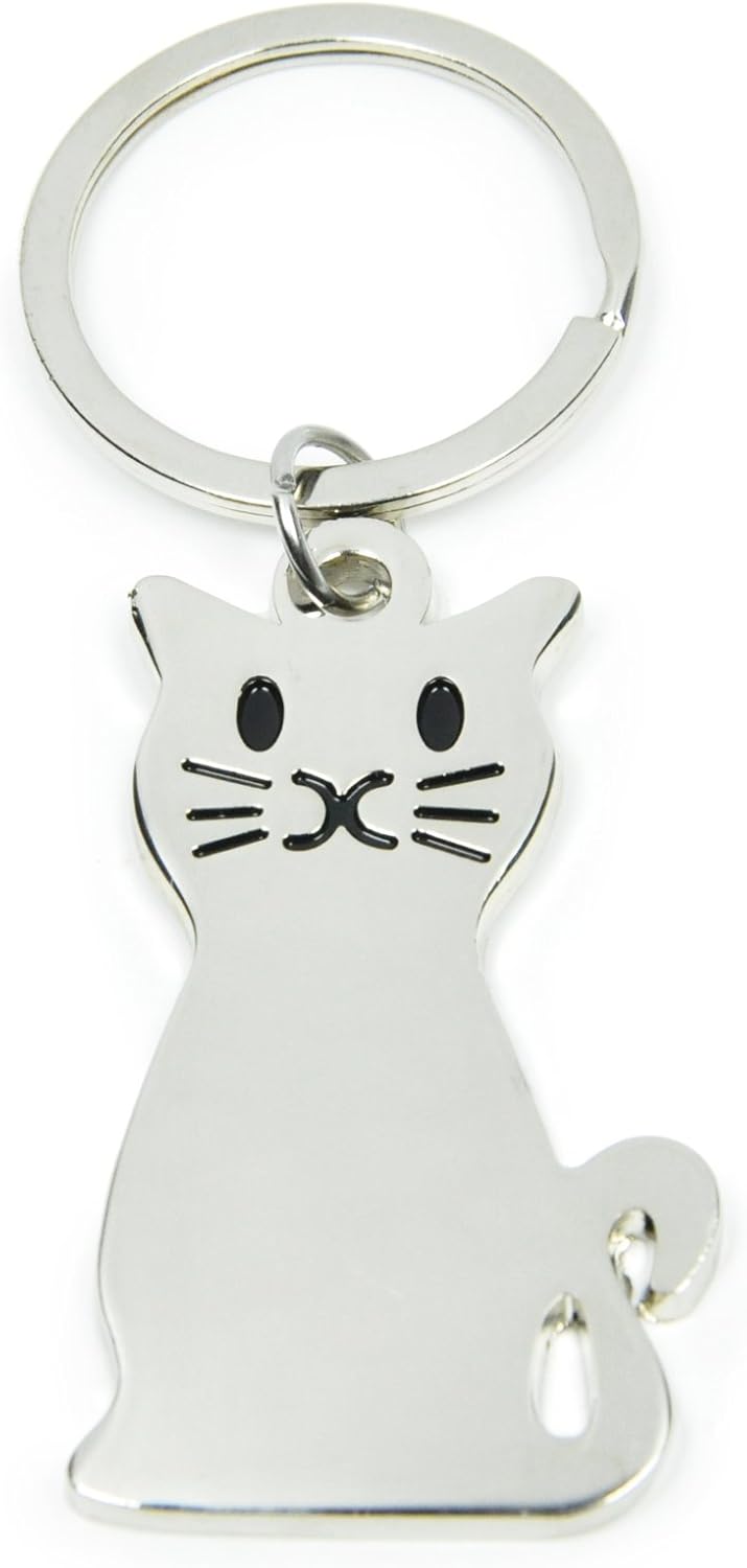 Elechobby Cat Keychain close-up showing engraved face and flexible tail detail