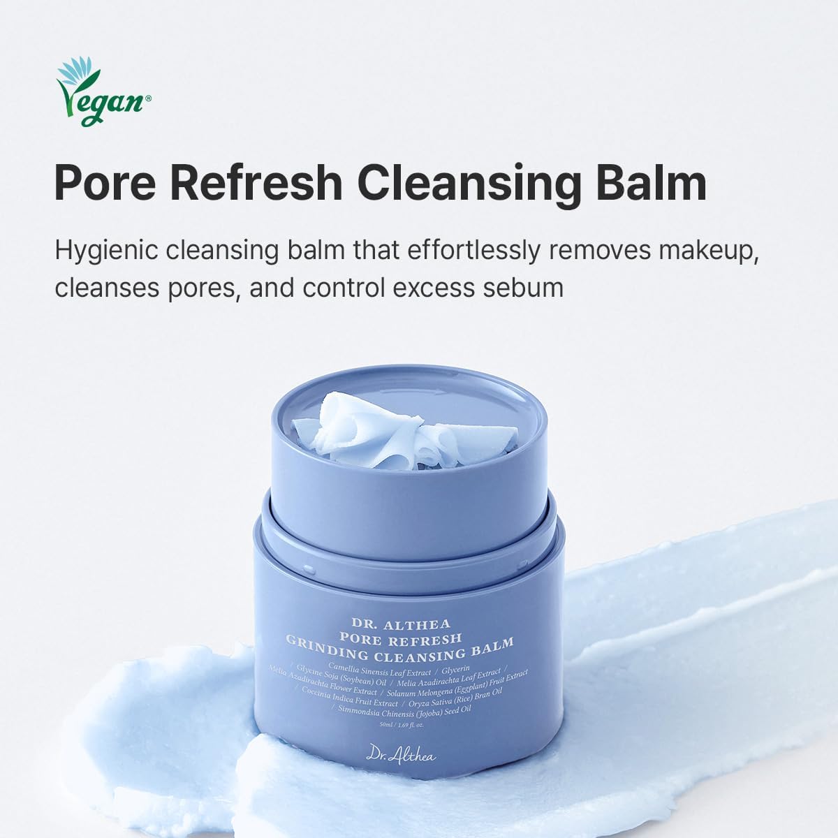 Dr.Althea Korean vegan makeup remover balm showing the innovative grinding dial.