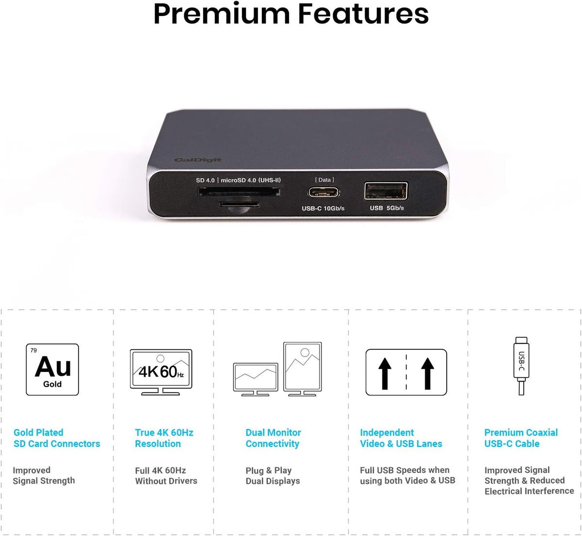 CalDigit 8-port hub connected to a laptop setup