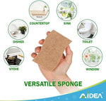 Aidea natural cellulose dish sponge absorbing water on a kitchen countertop