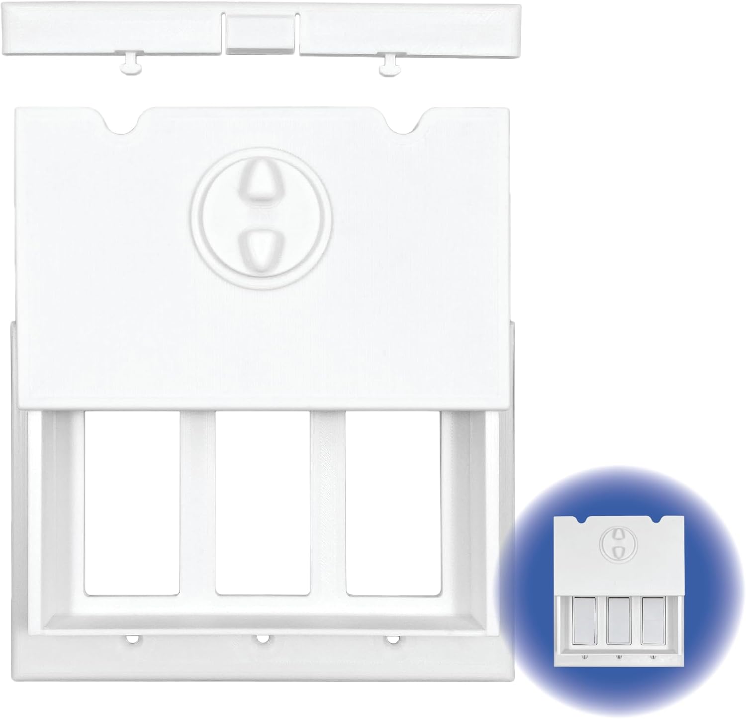 DHT Ventures HomeStar Safety Light Switch Cover Guard front view showing triple rocker protection panel.