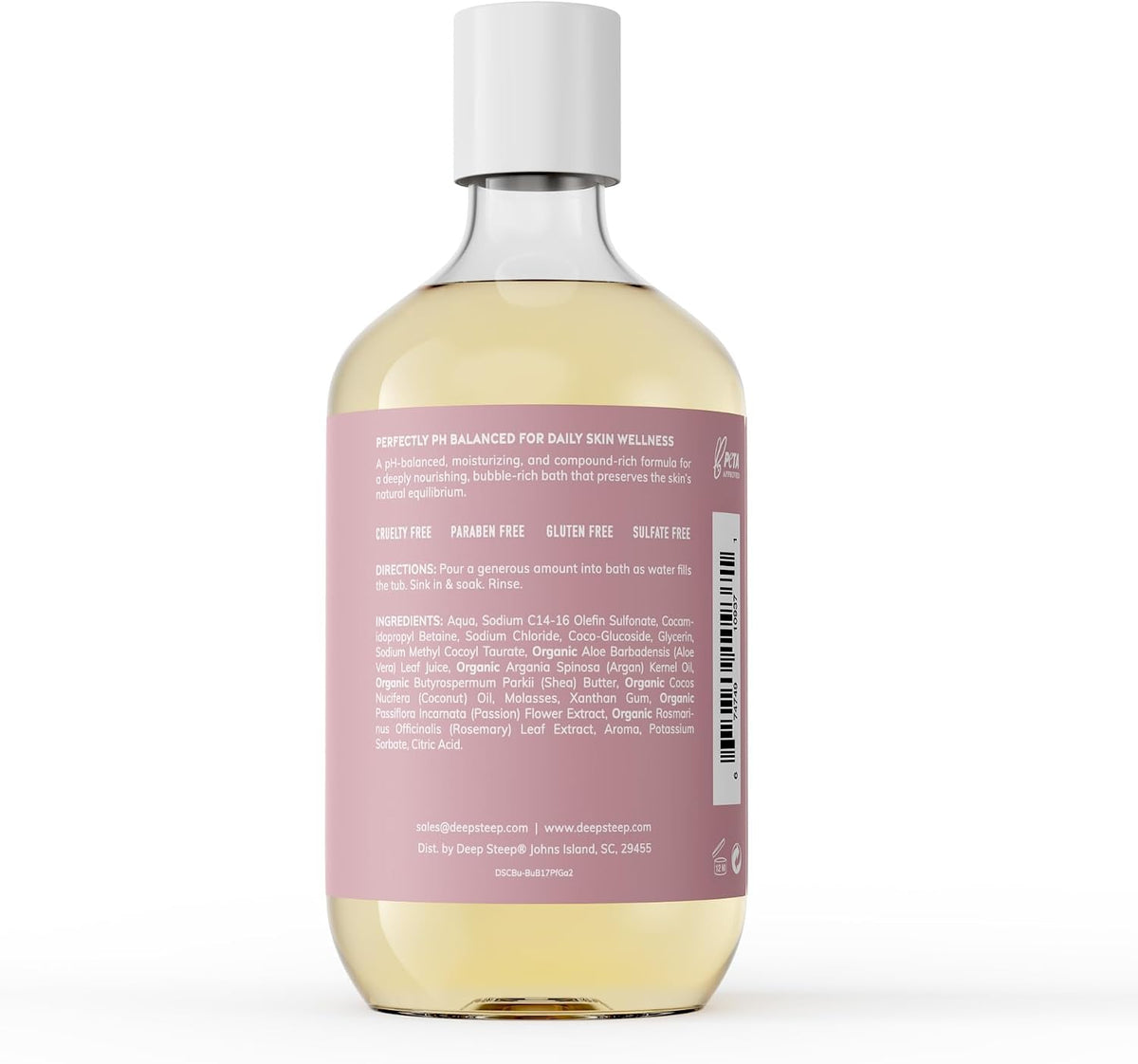 Deep Steep bubble bath packaging showing ingredients and size