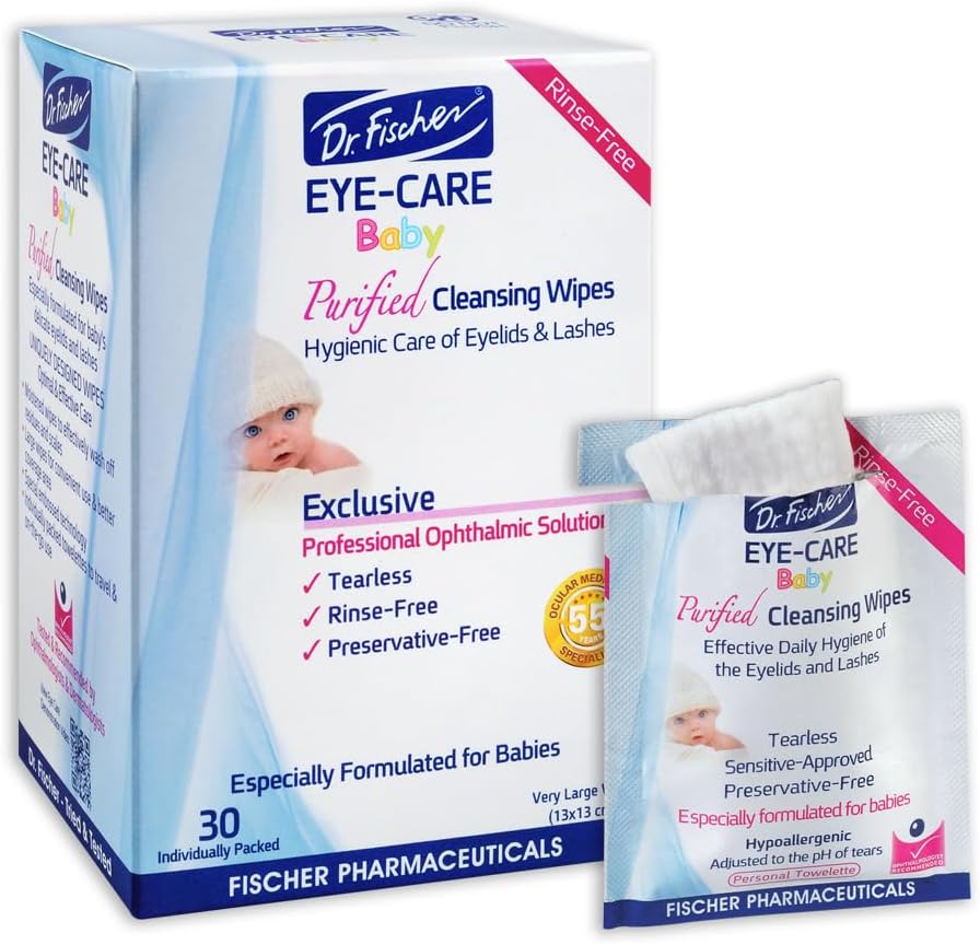 Dr. Fischer Eye-Care Baby Purified Cleansing Wipes front packaging view for infant eye hygiene