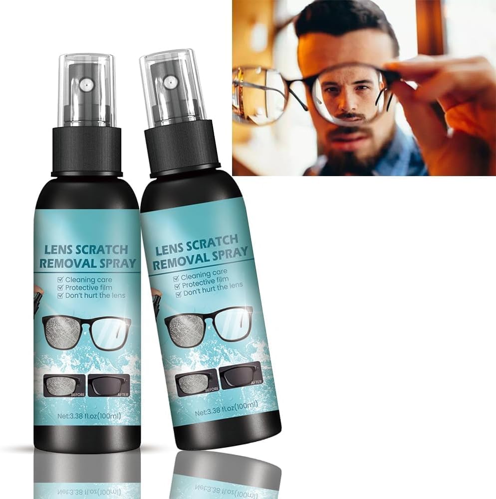 Queryzen lens scratch removal spray front view pack of two bottles for authentic eyeglass cleaning