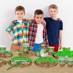 Complete set of green disposable party supplies for events