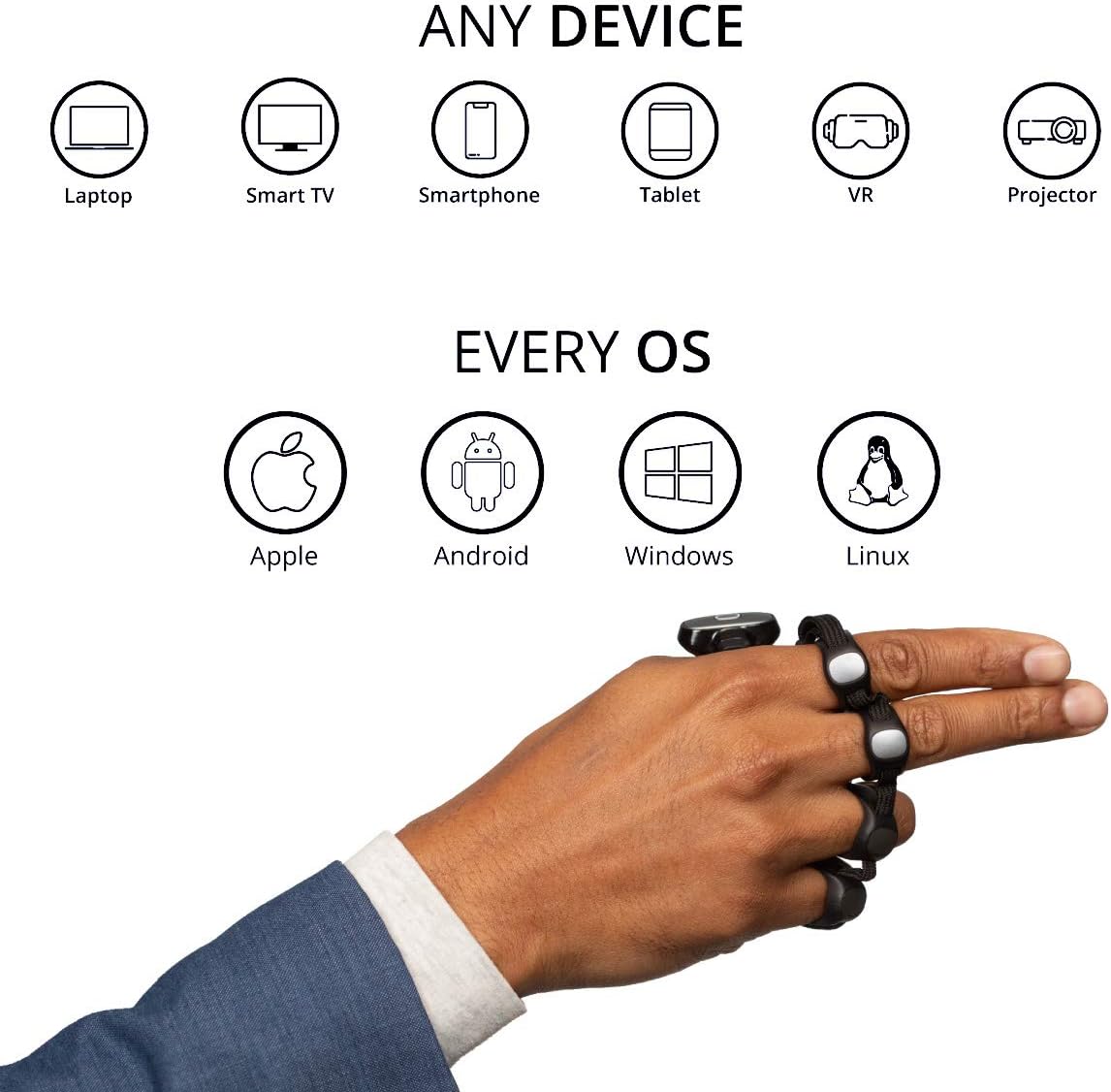 Tap Strap 2 - Wearable Keyboard, Mouse & Air Gesture Controller (Large-2021) - Image 3