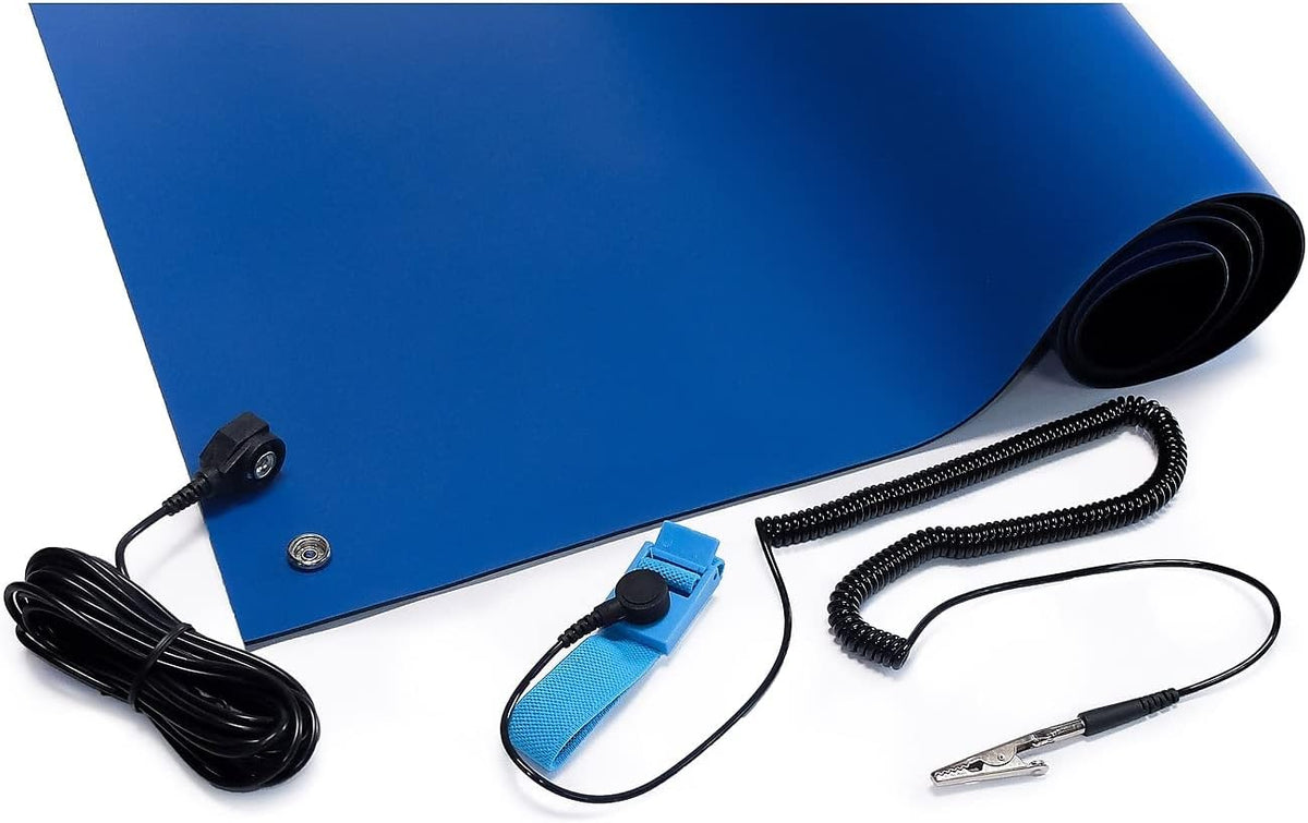 Blue anti static rubber mat surface detail