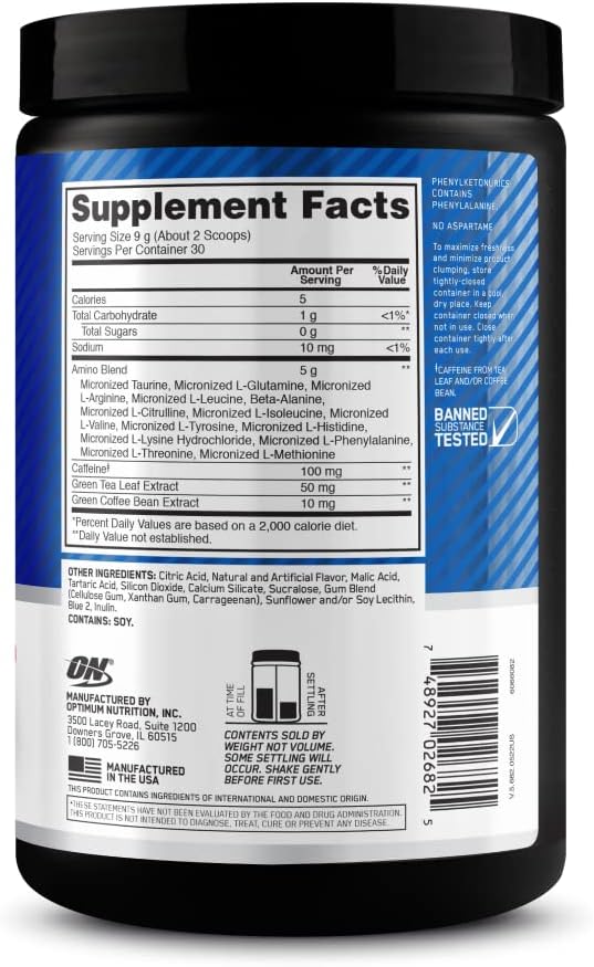 Optimum Nutrition Amino Energy thirty servings container side overview