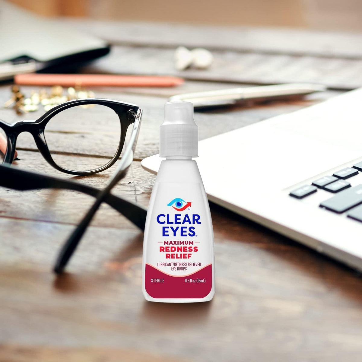 Clear Eyes Maximum Redness Relief Eye Drops lifestyle product shot