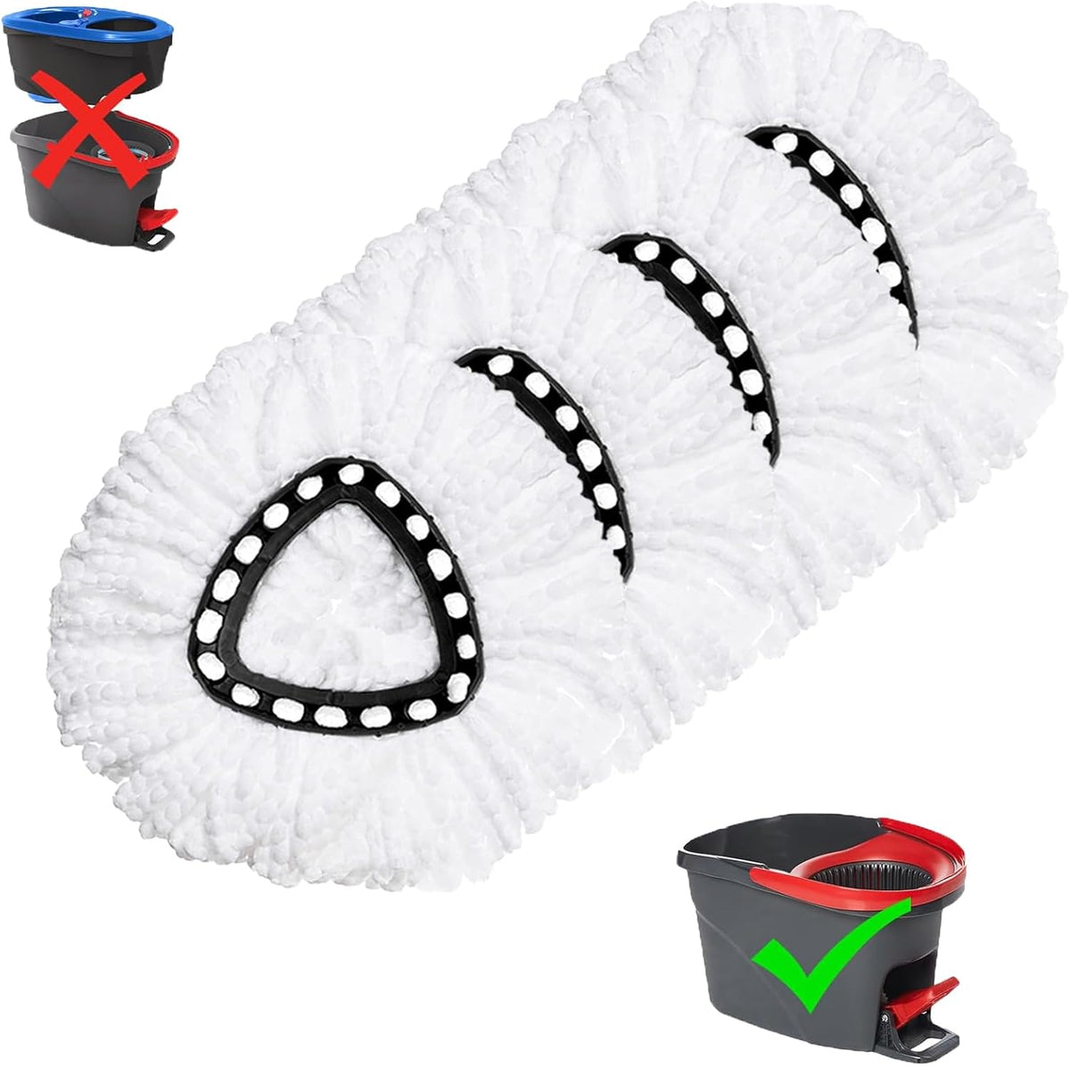 Coroid microfiber spin mop replacement heads four pack front view showcasing triangle base design