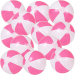 FuturePlusX pink and white inflatable beach balls twelve count set front view displaying glossy finish.
