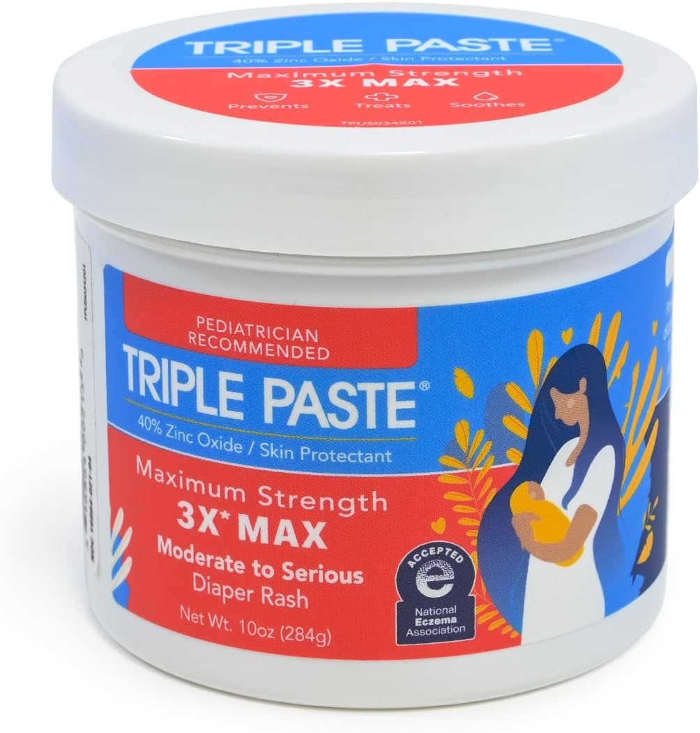 Triple Paste 3X Max Zinc Oxide Diaper Rash Ointment, 10oz Jar - Maximum Strength Diaper Cream for Sensitive Skin - Image 1