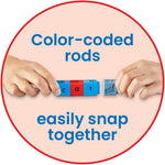 Close up of color-coded snap together alphabet rods