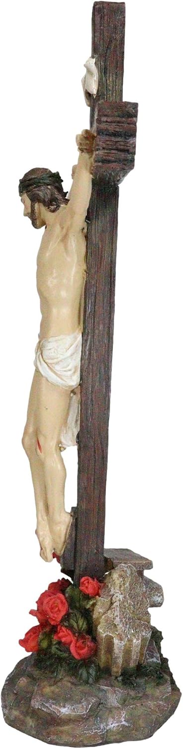 Ebros crucifix showing the Rose of Sharon base