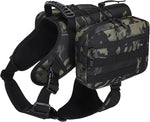 BYGD Werwing dog hiking backpack front view on large dog showcasing camouflage pattern tactical harness
