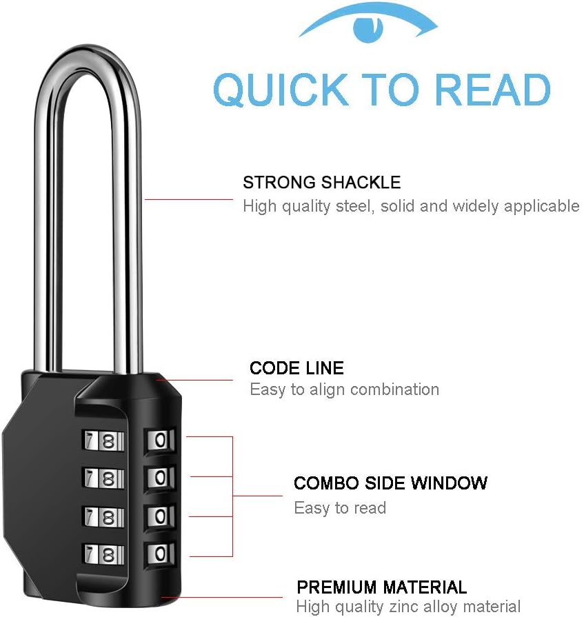 2 Pack disecu 2.6 Inch Long Shackle Combination Lock, 4 Digit Outdoor Waterproof Padlock for School Gym Locker, Sports Locker, Storage Unit, Gate, Fence, Toolbox, Cabinet (Black) - Image 2