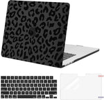 MOSISO MacBook Air 15 inch case front view featuring matte black leopard print pattern protection