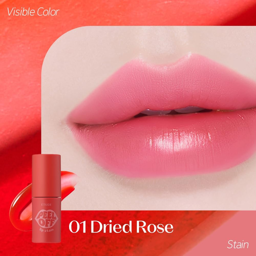 ETUDE hydrogel peel off lip stain dried rose shade swatch on lips