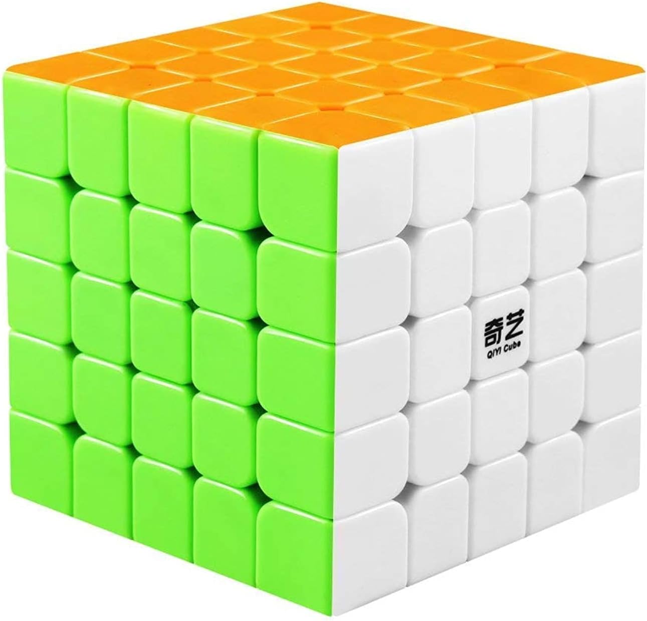 Coogam QiYi 5x5 speed cube stickerless front view showing vibrant color layout