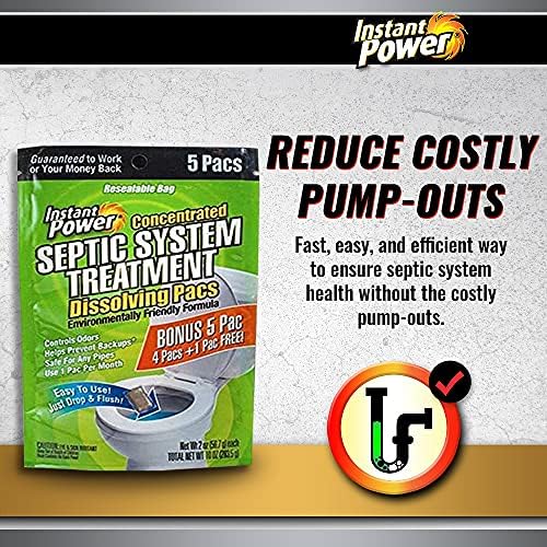 Five pack Instant Power septic system cleaner for plumbing maintenance.