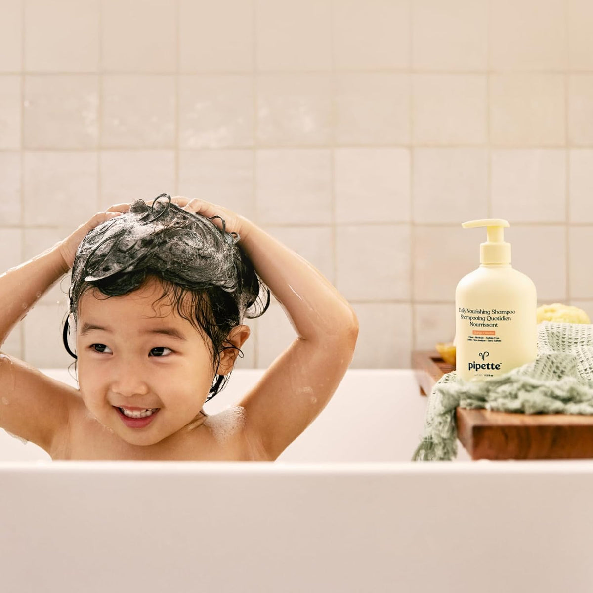 Pipette daily nourishing shampoo lifestyle bath time setting
