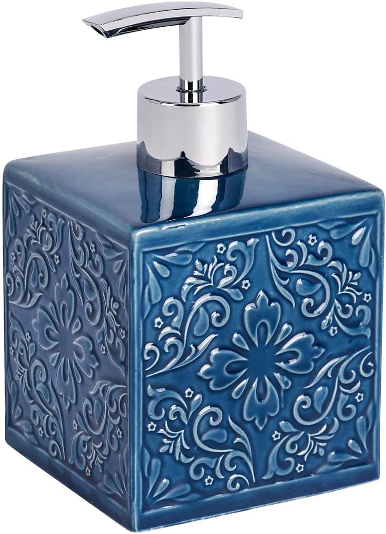Wenko Cordoba Blue Ceramic Soap Dispenser front view