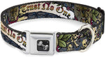 Buckle-Down Trust No One Gray Dog Collar front view with seatbelt buckle
