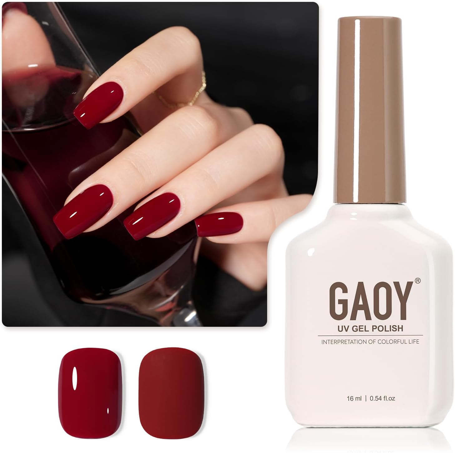 GAOY Red Gel Nail Polish, 16ml Soak Off Gel Polish, UV Light Cure for Nail Art DIY Manicure at Home, 2023 Burgundy Red - Image 1