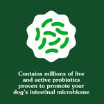 Close-up view of the chicken flavored soft chew digestive supplements for adult dogs.