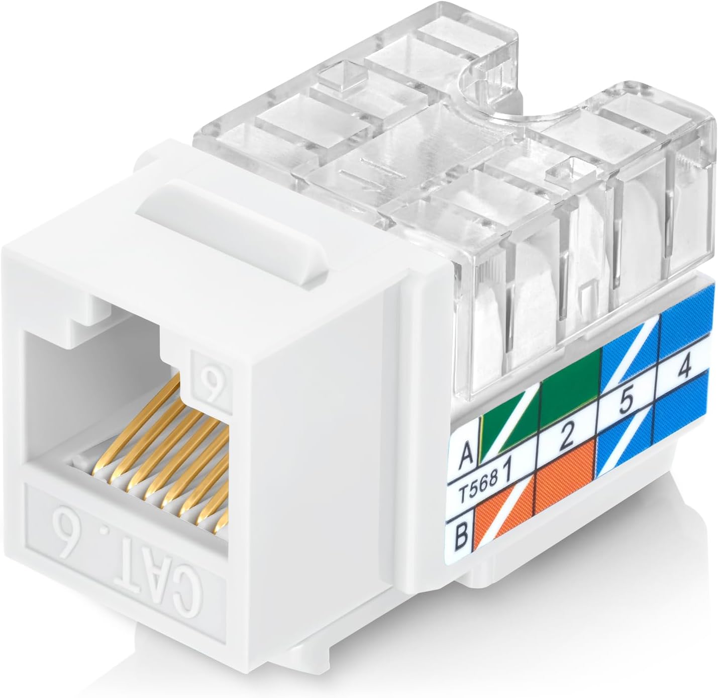 Everest Media Solutions 90 degree Cat6 keystone jacks 50 pack front view showing white slim profile design.