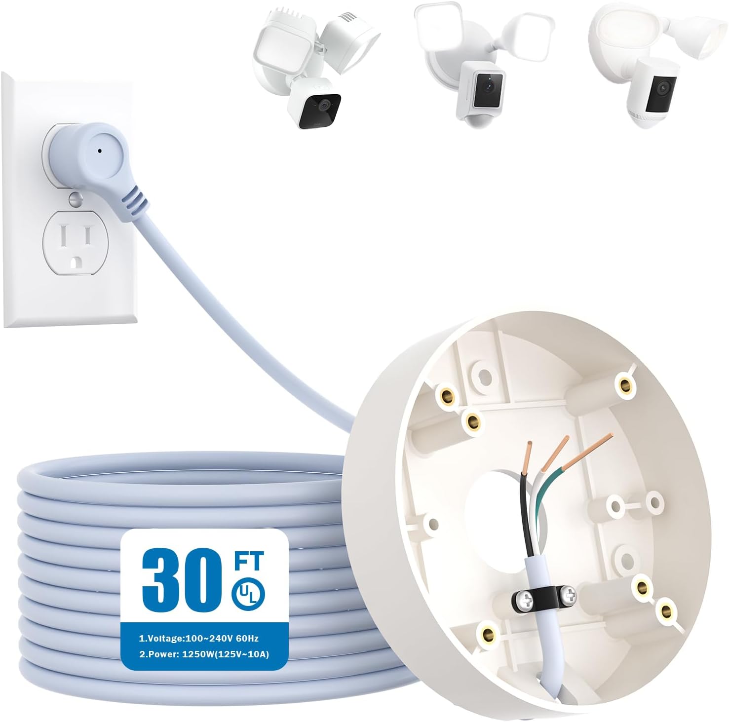ITODOS plug in mount for floodlight cameras front view showing weatherproof electrical box kit