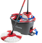 Vileda Easy Wring and Clean Turbo Microfibre Mop and Bucket Set front view showing the grey bucket and foot pedal spin wringer