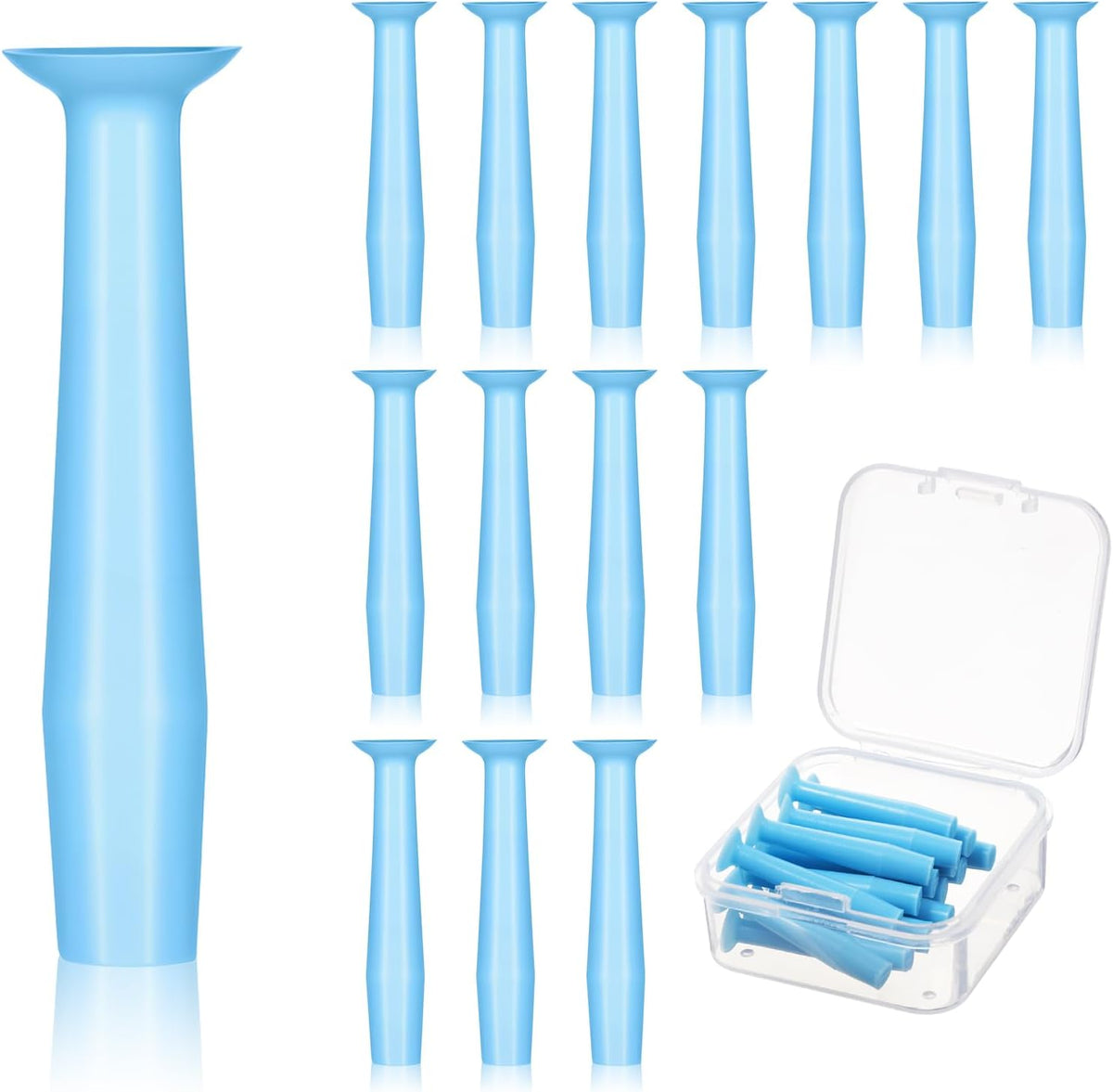 Tucnoeu contact lens remover tool 15 pieces set front view showing silicone plungers inside clear storage case