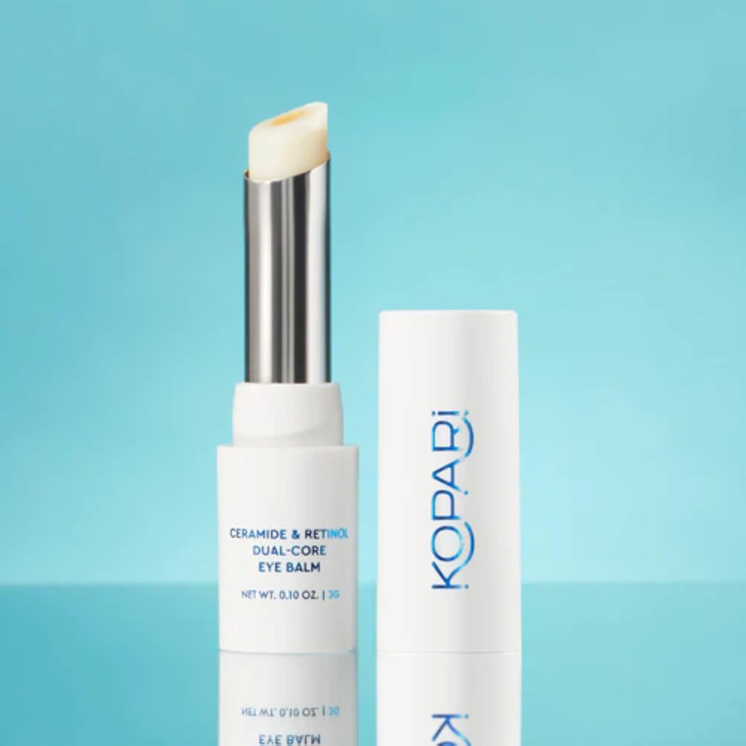 Kopari Ceramide and Retinol Dual-Core Eye Balm stick packaging front view for authentic USA imported skincare
