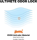 Tapered bottom design illustration showing convenient litter disposal bag structure.