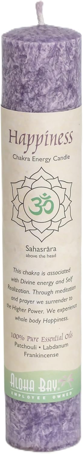 Aloha Bay chakra energy pillar candle front view