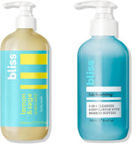 Bliss Soapy Suds and Fab Foaming 2-in-1 Cleanser bottles front view