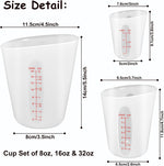 Three translucent silicone measuring cups showing scale markings