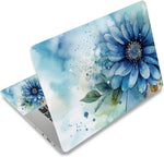 AIMSA laptop skin sticker decal blue flower front view on a seventeen inch notebook lid.