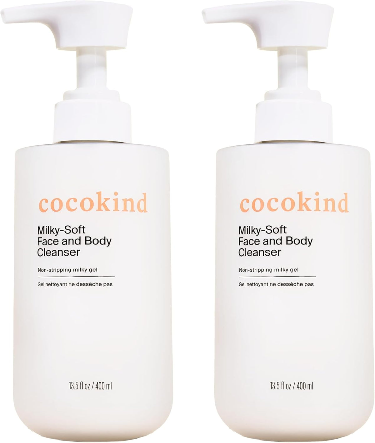 Cocokind USA imported multi-use face and body wash bottle showing pump mechanism.