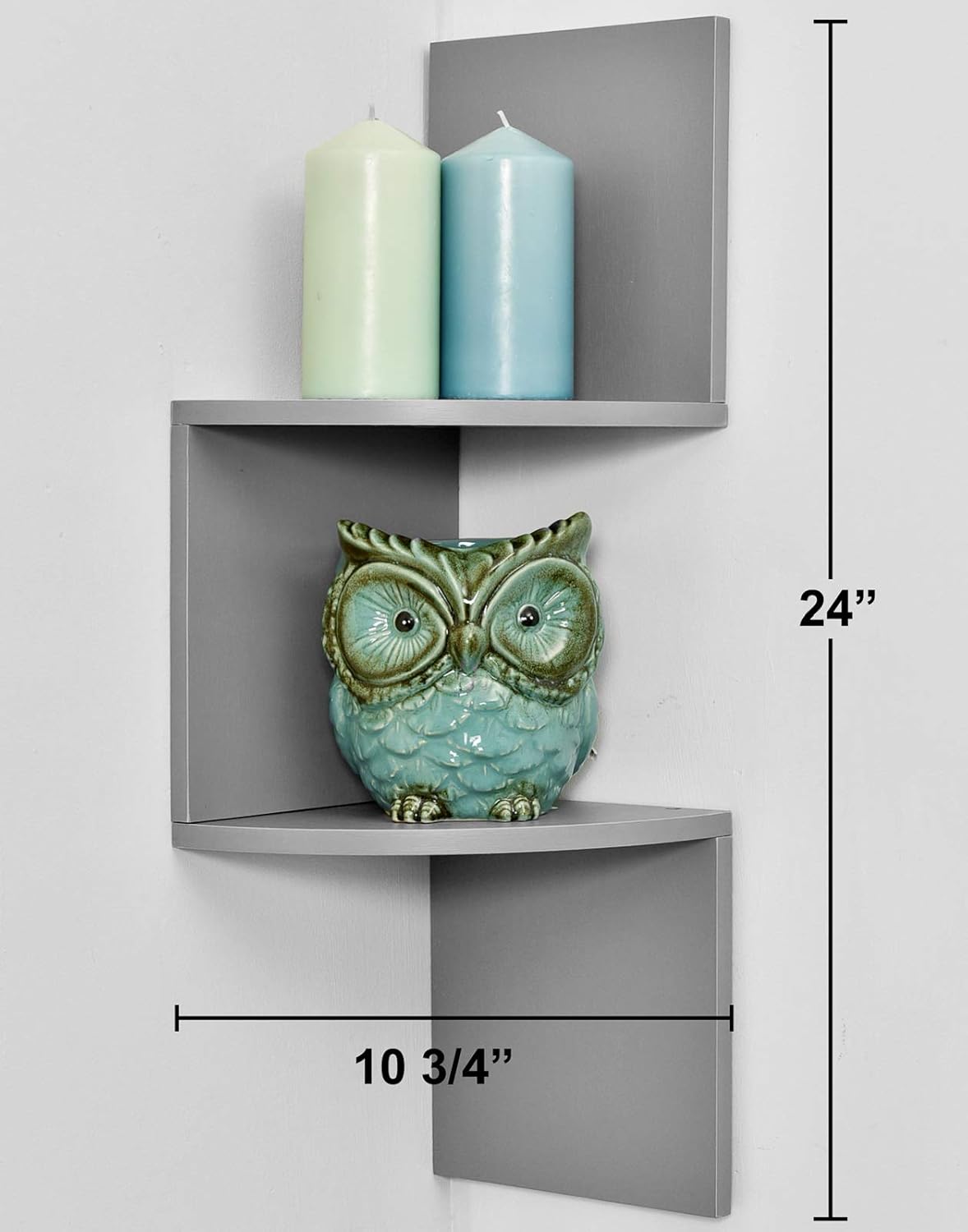 Greenco corner wall shelf displaying home decor items