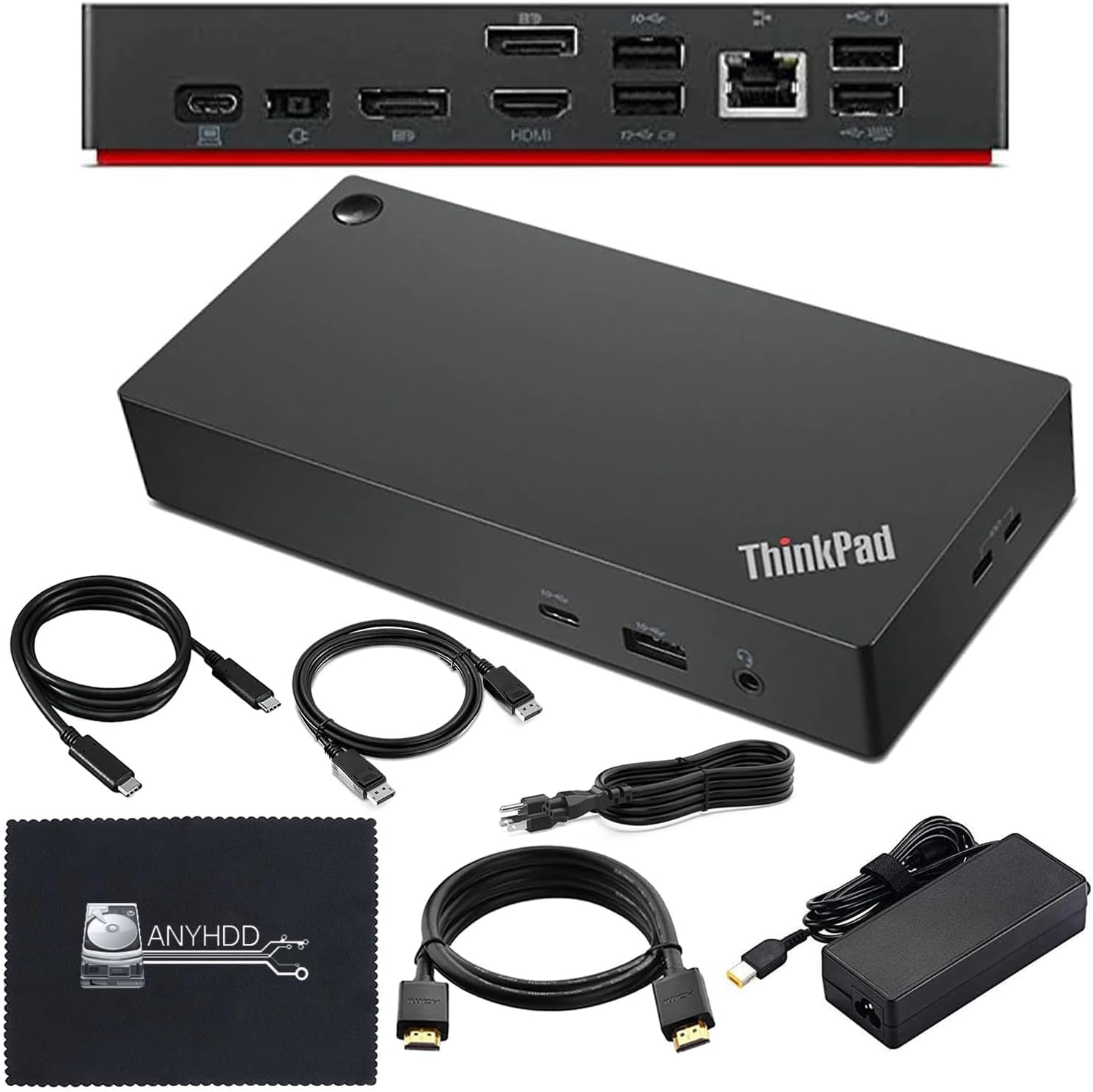 ANYHDD Lenovo ThinkPad Universal USB Type-C Docking Station front view showing multiple high-speed ports.