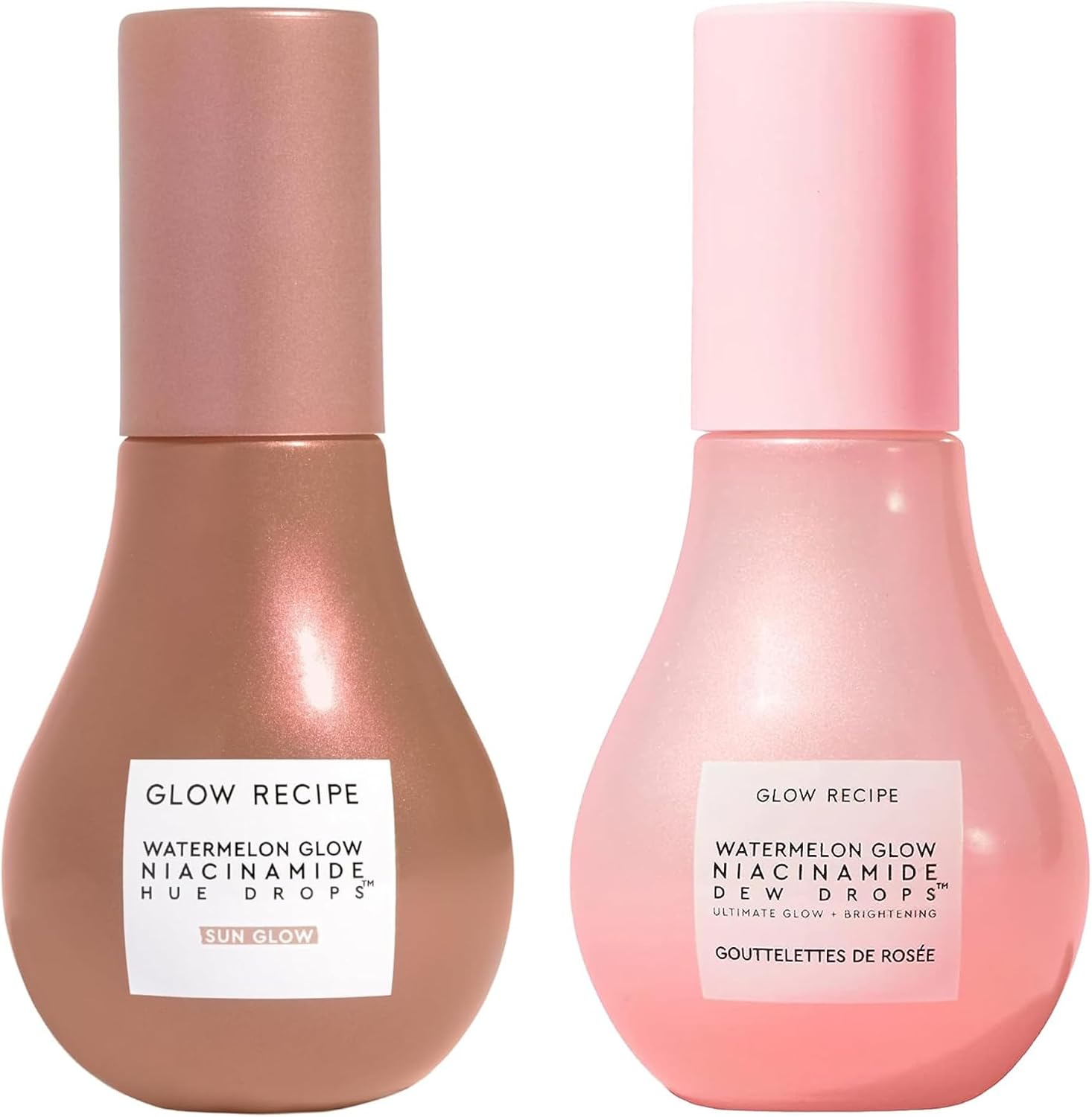Glow Recipe Watermelon Glow Niacinamide Dew Drops and Hue Drops front view bottle duo