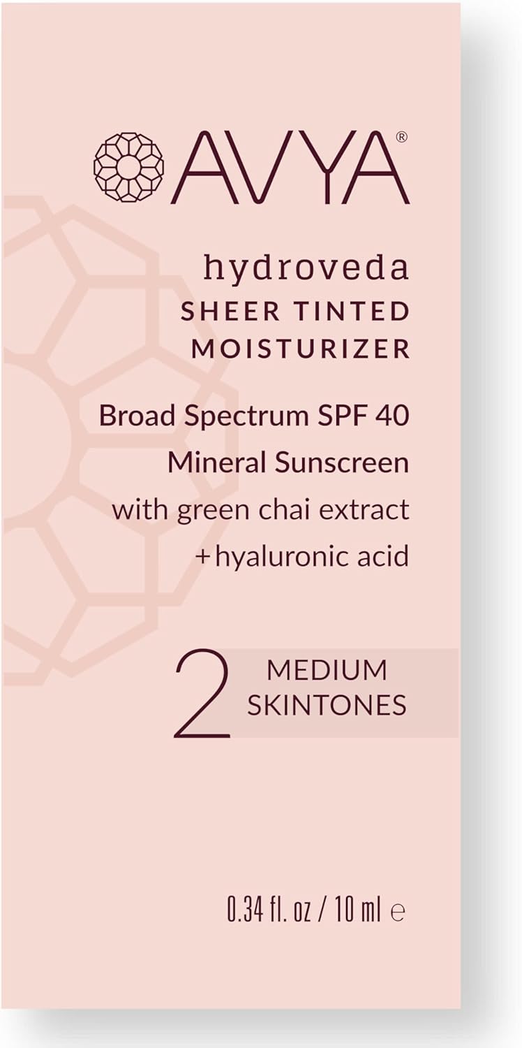 AVYA SPF 40 Sheer Tinted Moisturizer with Hyaluronic Acid & Green Chai – Advanced Ayurvedic Skincare Treatment for Balanced and Brighter Skin/Medium Skintones Shade #2 (0.34oz/10ml) - Image 1